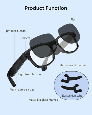 CJkao Smart Glasses with Camera, HD Camera Glasses, Video Recording, Voice Assistant Control Bluetooth Music ai Glasses for Teenager Men Women (G2-Black) in Saudi Arabia