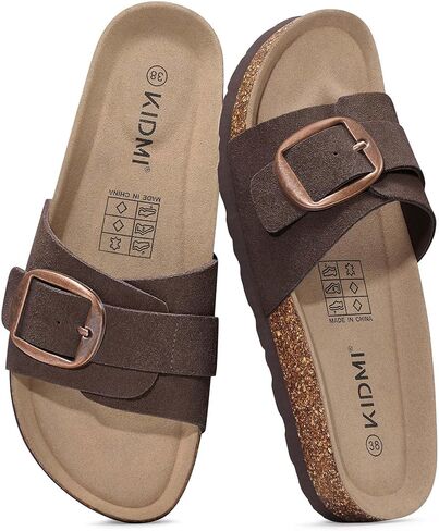 KIDMI Genuine Suede Cork Footbed Sandals for Women Comfortable Summer Slides with Buckle in Saudi Arabia
