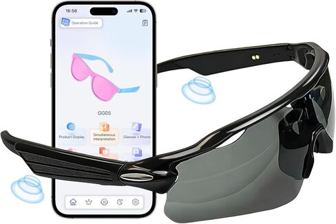 نظارات شمسية بلوتوث للرجال والنساء - نظارات ذكية مع مكبرات صوت مفتوحة الأذن، مساعد صوتي، تحكم باللمس، عدسة مستقطبة UV400، شحن مغناطيسي، وقت لعب 5-6 ساعات لركوب الدراجات والجري والقيادة والجولف in Kuwait