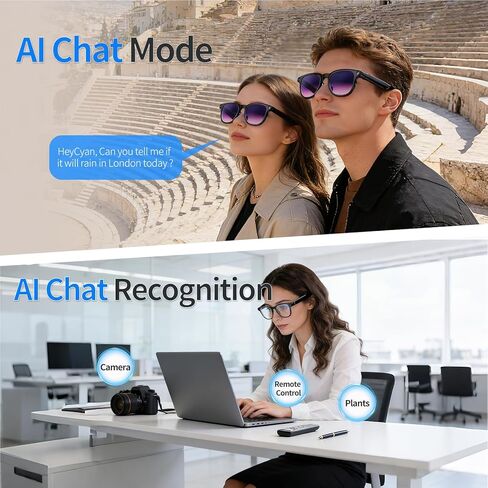 AI Smart Glasses with 4K Camera, 8MPW Anti-Shake Bluetooth Camera Glasses for Women Men, 1080P Video Recording Dual Mic Noise Reduction, Real Time Translation, Voice Assistant for Travel (3 lenses) in Saudi Arabia