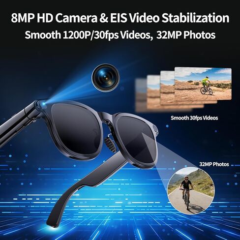 AI Smart Glasses with 4K Camera, 8MPW Anti-Shake Bluetooth Camera Glasses for Women Men, 1080P Video Recording Dual Mic Noise Reduction, Real Time Translation, Voice Assistant for Travel (3 lenses) in Saudi Arabia