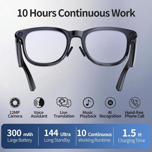 AI Smart Glasses with 4K Camera, 8MPW Anti-Shake Bluetooth Camera Glasses for Women Men, 1080P Video Recording Dual Mic Noise Reduction, Real Time Translation, Voice Assistant for Travel (3 lenses) in Saudi Arabia