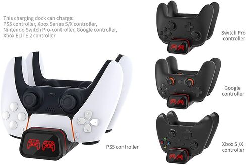 2-in-1 Fast Charging Dock for Switch Pro/PS5/Xbox Series X Controllers, Smart LED Indicator, Safe Charging with Overcharge Protection with USB-C Cable in Saudi Arabia