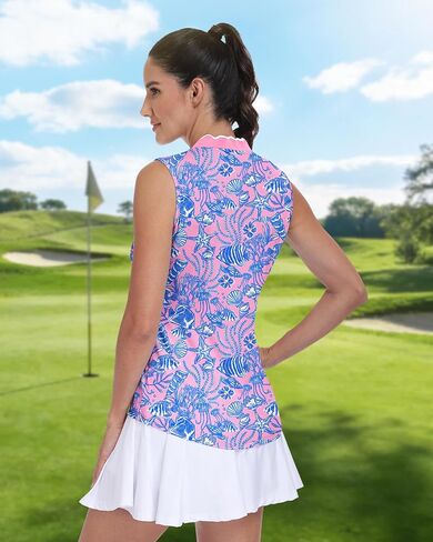 Soneven Women's Sleeveless Golf Polo Shirts Zip Up UPF 50+ Quick Dry Athletic Tank Tops Moisture Wicking Workout Tops in Saudi Arabia