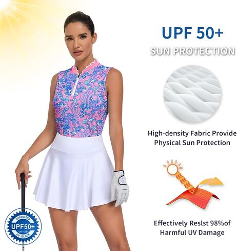 Soneven Women's Sleeveless Golf Polo Shirts Zip Up UPF 50+ Quick Dry Athletic Tank Tops Moisture Wicking Workout Tops in Saudi Arabia