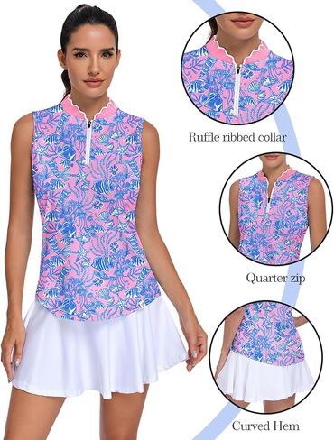 Soneven Women's Sleeveless Golf Polo Shirts Zip Up UPF 50+ Quick Dry Athletic Tank Tops Moisture Wicking Workout Tops in Saudi Arabia