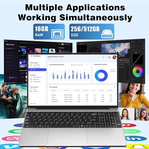 2026 New Laptop Computer, 15.6 Inch Window 11 Pro Lap Top PC 16GB RAM 256GB SSD, Core M3(Beat N4000), 2-Year Warranty, Office 365, FHD 1920 * 1080, 180°Open, UHD Graphics, Full-Size Keyboard in Kuwait