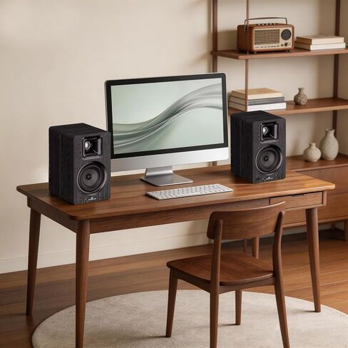 LARKSOUND Active Bookshelf Speakers for Turntable, Powered PC Desktop & TV Audio, Aluminum Horn Tweeter, 4" Woven Glass Fiber Woofer, Built-in Amp, BT/Opt/ARC/AUX/USB, Black in Saudi Arabia