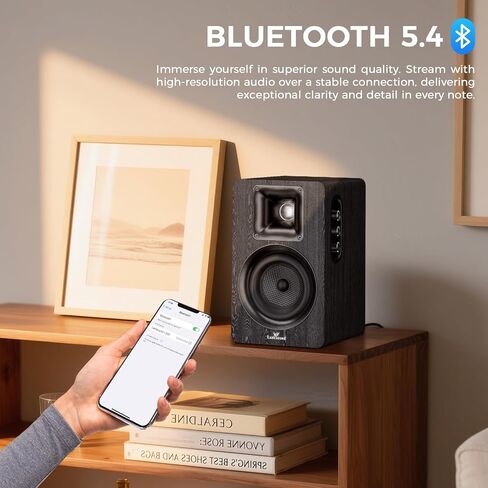 LARKSOUND Active Bookshelf Speakers for Turntable, Powered PC Desktop & TV Audio, Aluminum Horn Tweeter, 4" Woven Glass Fiber Woofer, Built-in Amp, BT/Opt/ARC/AUX/USB, Black in Saudi Arabia