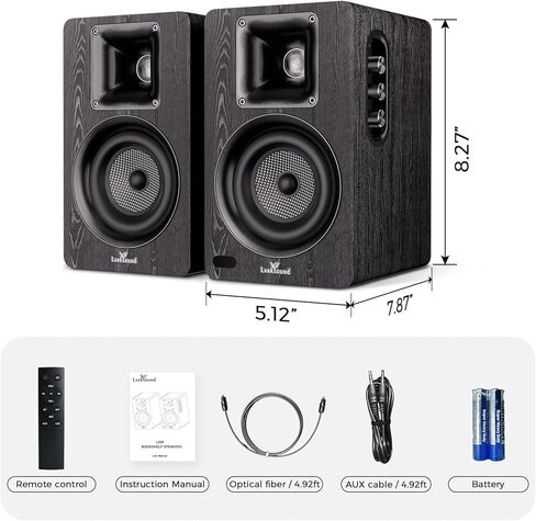 LARKSOUND Active Bookshelf Speakers for Turntable, Powered PC Desktop & TV Audio, Aluminum Horn Tweeter, 4" Woven Glass Fiber Woofer, Built-in Amp, BT/Opt/ARC/AUX/USB, Black in Saudi Arabia