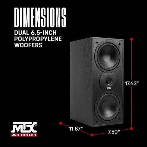 MTX Audio MONITOR60i 6.5 Inch 2-Way Bookshelf Speakers, 200W Polypropylene Wired Home Theater and Music Speaker System with RCA Input, Black in Saudi Arabia