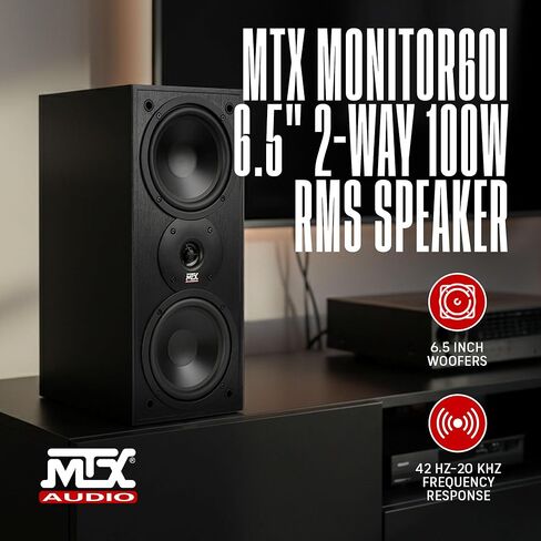MTX Audio MONITOR60i 6.5 Inch 2-Way Bookshelf Speakers, 200W Polypropylene Wired Home Theater and Music Speaker System with RCA Input, Black in Saudi Arabia