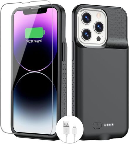 حافظة بطارية BOPPS لهاتف iPhone 13 Pro Max/14 Pro Max/14 Plus[جديد 2026] حافظة شاحن محمولة نحيفة بقدرة 8000 مللي أمبير في الساعة حماية 360 درجة قابلة لإعادة الشحن لهاتف iPhone 13 Pro Max، 14 Pro Max أسود in Kuwait