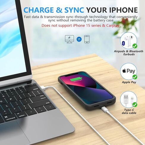 حافظة بطارية BOPPS لهاتف iPhone 13 Pro Max/14 Pro Max/14 Plus[جديد 2026] حافظة شاحن محمولة نحيفة بقدرة 8000 مللي أمبير في الساعة حماية 360 درجة قابلة لإعادة الشحن لهاتف iPhone 13 Pro Max، 14 Pro Max أسود in Kuwait