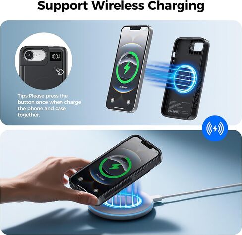 حافظة بطارية Mavulo لهاتف iPhone 16e/17e، بنك طاقة محمول 8000 مللي أمبير في الساعة USB-C شحن سريع، شاحن سريع، حافظة شاحن واقية قابلة لإعادة الشحن لهاتف iPhone 16e وiPhone 17e 6.1 بوصة، أسود in Kuwait