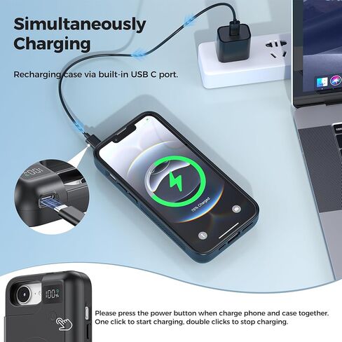 حافظة بطارية Mavulo لهاتف iPhone 16e/17e، بنك طاقة محمول 8000 مللي أمبير في الساعة USB-C شحن سريع، شاحن سريع، حافظة شاحن واقية قابلة لإعادة الشحن لهاتف iPhone 16e وiPhone 17e 6.1 بوصة، أسود in Kuwait
