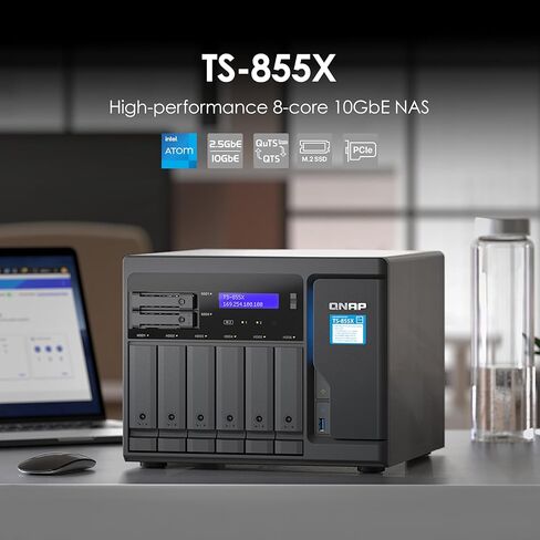 QNAP TS-855X-8G-US 8 Bay عالي الأداء 8-core 10GbE NAS لنشر تخزين البنية التحتية الهجينة وتطبيقات المحاكاة الافتراضية عالية السرعة (بدون أقراص) in Saudi Arabia