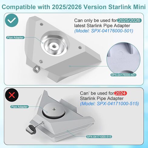 حامل Starlink Mini لإصدار 2025/2026، محول دائري من سبائك الألومنيوم قابل للتعديل بزاوية 360 درجة، متوافق مع RV |قارب |عمود |عصا |قضيب |أنبوب |رف سقف |رف | درابزين | المقود in Kuwait