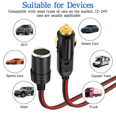 XMSJSIY Cigarette Lighter Extension Cord 14AWG 12V-24V Car Cigarette Lighter Male to Female Socket with ON/Off Switch Heavy Duty Extension Lead Power Cable for RV Truck Tire Inflators - 3M / 9.84FT in Saudi Arabia