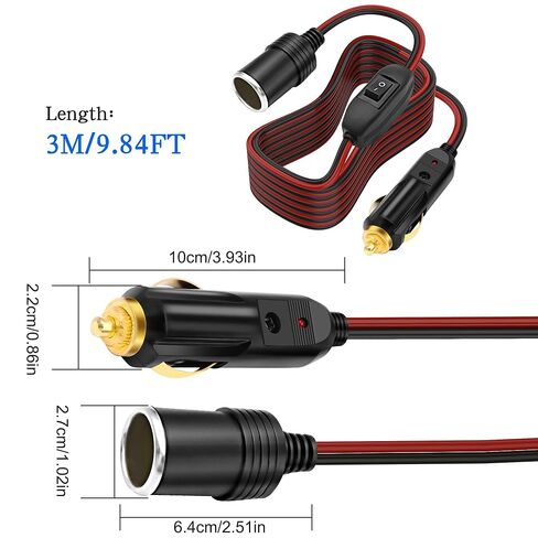 XMSJSIY Cigarette Lighter Extension Cord 14AWG 12V-24V Car Cigarette Lighter Male to Female Socket with ON/Off Switch Heavy Duty Extension Lead Power Cable for RV Truck Tire Inflators - 3M / 9.84FT in Saudi Arabia