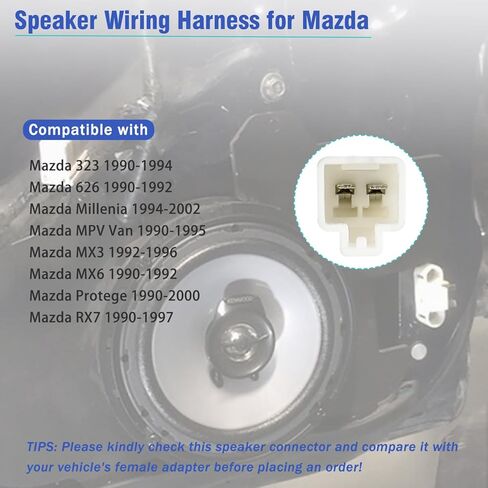 72-7901 Car Door Speaker Wiring Harness Adapter Kit Compatible with 1990-2002 Mazda 323 626 MPV MX3 MX6 RX7 Millenia Protege,2PIN Aftermarket Speaker Wire Adapter Connector Cable 4PCS in Saudi Arabia