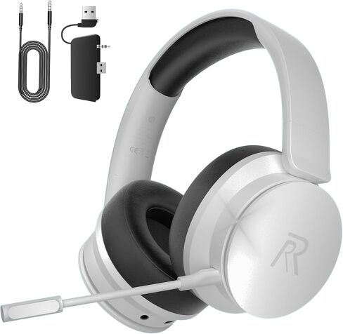 سماعة ألعاب لاسلكية RYR لأجهزة Xbox Series X|S وXbox One وPS5 وPS4 وMac وBluetooth 5.3 وصوت محيطي ثلاثي الأبعاد وأغطية أذن قابلة للدوران وسماعات رأس للألعاب مع ميكروفونات تعمل على إلغاء الضوضاء - فضي in Kuwait