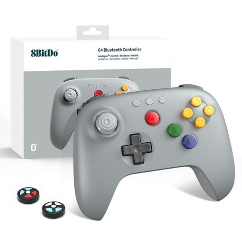 8Bitdo 64 Bluetooth Controller for Analogue 3D, Switch, Switch 2, Windows, Android – Hall Effect Joystick, Vibration, Turbo Function – Gray in Saudi Arabia