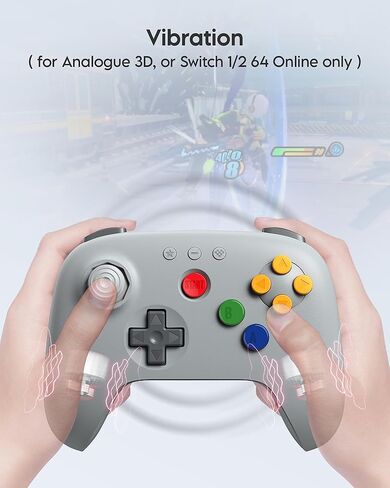 8Bitdo 64 Bluetooth Controller for Analogue 3D, Switch, Switch 2, Windows, Android – Hall Effect Joystick, Vibration, Turbo Function – Gray in Saudi Arabia