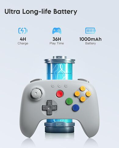8Bitdo 64 Bluetooth Controller for Analogue 3D, Switch, Switch 2, Windows, Android – Hall Effect Joystick, Vibration, Turbo Function – Gray in Saudi Arabia