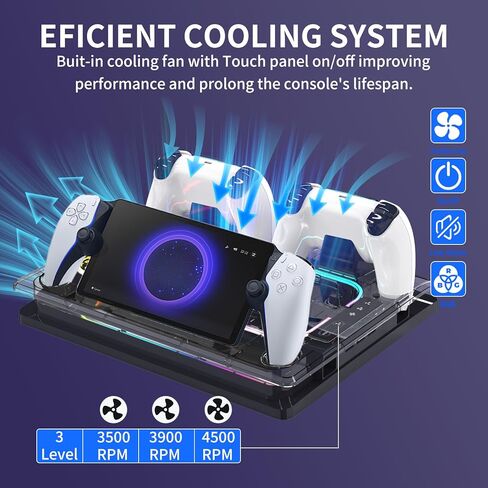 Cooling Station And Console Stand for Ps5/Ps5 Slim /Pro,Dual Controller Charging Dock with Rgb for Playstation 5,with PS Portal Charger,Headset & Holder Charging Ports (White) in Saudi Arabia