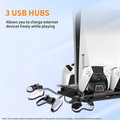Cooling Station And Console Stand for Ps5/Ps5 Slim /Pro,Dual Controller Charging Dock with Rgb for Playstation 5,with PS Portal Charger,Headset & Holder Charging Ports (White) in Saudi Arabia