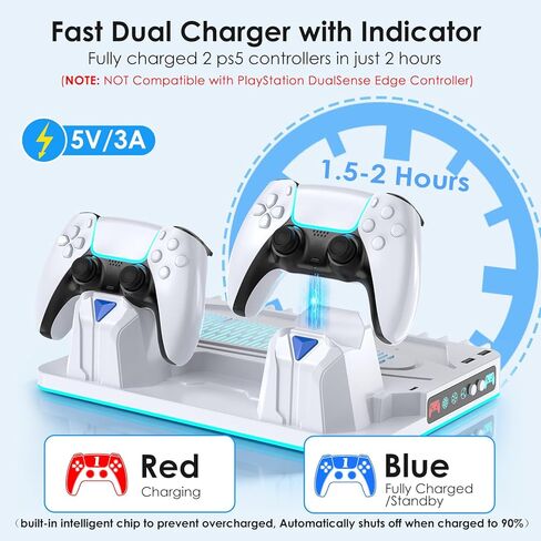 حامل PS5/Slim/Pro ومحطة تبريد مع محطة شحن وحدة تحكم مزدوجة لأقراص وحدة التحكم PlayStation 5 والرقمية، وشاحن وحدة تحكم PS5 ومروحة تبريد مع وحدة تخزين للألعاب، وحامل سماعة الرأس in Kuwait