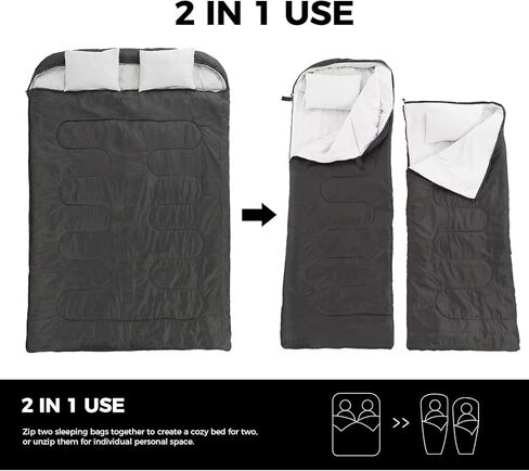 OLIXIS Double Sleeping Bag for Adults with Pillow, Lightweight Portable Large Sleeping Bag for 2 Person, Cold Weather & Warm Sleep Bag for 3 Seasons Backpacking, Camping, Hiking, Outdoor Adventure in Saudi Arabia