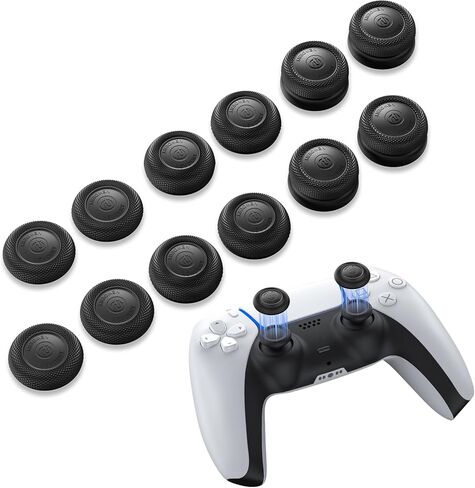 NEWDERY Thumb Grips for PS4/PS5 Controller, 3 Height Options (Low/Mid/High) for Precision & Control, Anti-Slip Silicone Joystick Caps for PlayStation 5/4 Controller, 12-Pack (6 Pairs) in Saudi Arabia