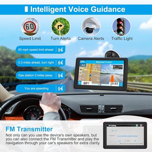 7" GPS Navigator for Car Truck RV, Car GPS Navigation System with 2026 Maps, Lifetime Free Updates, Voice Guidance, Speed & Red-Light Camera Alerts, Custom Truck Routing (Blue) in Saudi Arabia