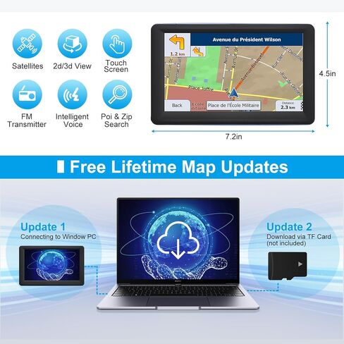 7" GPS Navigator for Car Truck RV, Car GPS Navigation System with 2026 Maps, Lifetime Free Updates, Voice Guidance, Speed & Red-Light Camera Alerts, Custom Truck Routing (Blue) in Saudi Arabia