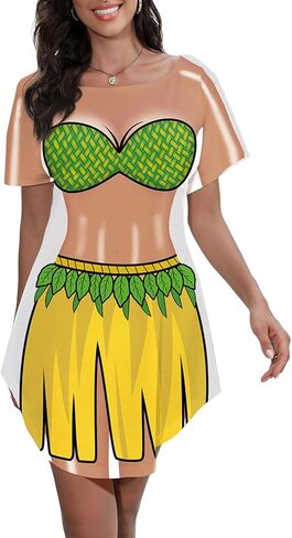 Women's Cute Bikini Printed T Shirt Dress Short Sleeve Baggy Shirt Beach Fun Swimwear Cover Up Dress in Kuwait