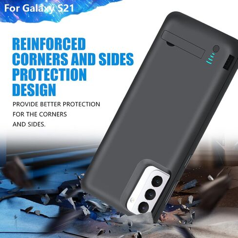 [حافظة بطارية مطورة لهاتف Samsung Galaxy S21 5G، حافظة شاحن بطارية ممتدة قابلة لإعادة الشحن بقدرة 4800 مللي أمبير في الساعة، أضف 100% عصير إضافي (6.2 بوصة) أسود in Kuwait