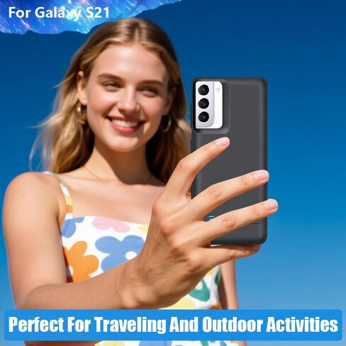 [حافظة بطارية مطورة لهاتف Samsung Galaxy S21 5G، حافظة شاحن بطارية ممتدة قابلة لإعادة الشحن بقدرة 4800 مللي أمبير في الساعة، أضف 100% عصير إضافي (6.2 بوصة) أسود in Kuwait
