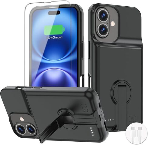 حافظة بطارية BOPPS لهاتف iPhone 16 / 16e مع حامل 【دعم Carplay】 حافظة شاحن محمولة نحيفة بقدرة 8500 مللي أمبير في الساعة حماية 360 درجة قابلة لإعادة الشحن لهاتف iPhone 16 / 16e وردي in Kuwait
