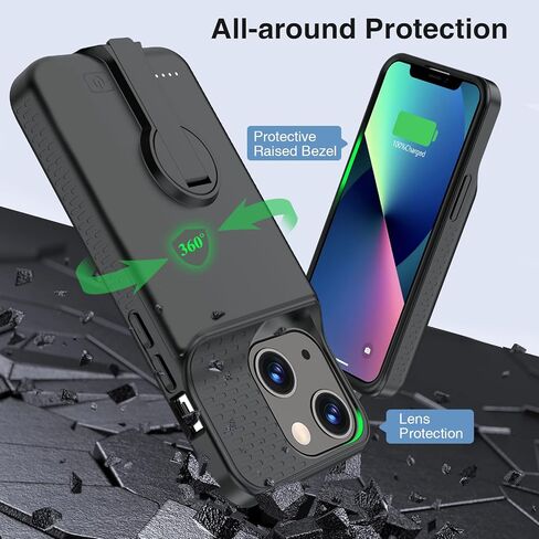 حافظة بطارية GIN FOXI لهاتف iPhone 13/13 Pro/14/14 Pro قابلة لإعادة الشحن مع حامل بقدرة 7000 مللي أمبير في الساعة، غطاء شاحن ممتد نحيف للغاية ومضاد للسقوط لهاتف 14/14Pro/13/13 Pro 6.1 بوصة أسود in Kuwait