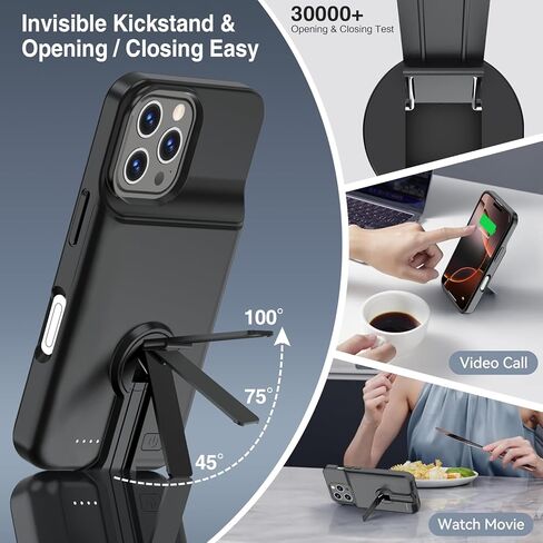 حافظة بطارية BOPPS لهاتف iPhone 16 Pro مع حامل، غطاء شاحن ممتد وقوي ونحيف بقدرة 8500 مللي أمبير في الساعة قابل لإعادة الشحن لهاتف iPhone 16 Pro، أسود in Kuwait