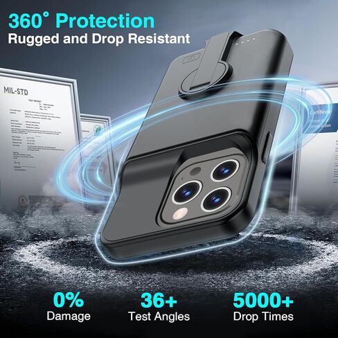 حافظة بطارية BOPPS لهاتف iPhone 16 Pro مع حامل، غطاء شاحن ممتد وقوي ونحيف بقدرة 8500 مللي أمبير في الساعة قابل لإعادة الشحن لهاتف iPhone 16 Pro، أسود in Kuwait