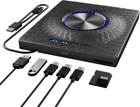 محرك أقراص Blu-ray خارجي، ناسخ أقراص Bluray/DVD/CD 7 في 1 مع إضاءة محيطة RGB، قرص R/W سعة 100 جيجا، محور USB 3.0/Type-C لنظام التشغيل Windows/Mac/Linux in Kuwait