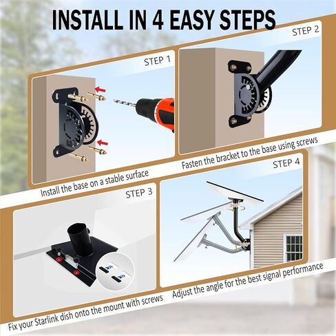 Gen 3 Mount for Starlink, Adjustable Wall and Roof Mounting Kit Compatible with Starlink Standard V3 / Gen 3 / 4 / 4X, Heavy-Duty Mount Bracket with Pipe Adapter for Outdoor Installation in Saudi Arabia