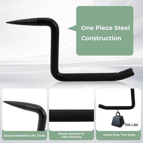 Screw-in Tree Steps 12 Pack, 4 Inch Heavy Duty Tree Steps for Hunting with Anti-Slip Knurling, Self-Tapping Sharp Tip for Tree Stand Climbing, Stealth Black Coating, Holds 705 lbs in Saudi Arabia