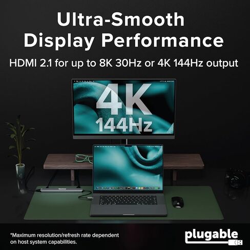 Plugable USB C Hub: 10-in-1 Multiport Adapter (8K/4K 144Hz HDMI 2.1, 2.5G Ethernet, 140W Charging, 10Gbps Data) Driverless IT Deployment for MacBook Pro/Air Windows Thunderbolt Chromebook, USBC-10IN1E in Saudi Arabia