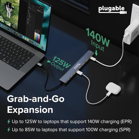 Plugable USB C Hub: 10-in-1 Multiport Adapter (8K/4K 144Hz HDMI 2.1, 2.5G Ethernet, 140W Charging, 10Gbps Data) Driverless IT Deployment for MacBook Pro/Air Windows Thunderbolt Chromebook, USBC-10IN1E in Saudi Arabia