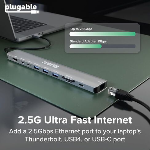 Plugable USB C Hub: 10-in-1 Multiport Adapter (8K/4K 144Hz HDMI 2.1, 2.5G Ethernet, 140W Charging, 10Gbps Data) Driverless IT Deployment for MacBook Pro/Air Windows Thunderbolt Chromebook, USBC-10IN1E in Saudi Arabia