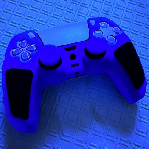 Blue Glow in the Dark Silicone Protective Case for PS5 Controller, Anti-Slip Thick Soft Cover, Includes 8-in-1 Thumb Grip Caps + 2 Cat Paw Caps – Ergonomic Shockproof in Saudi Arabia